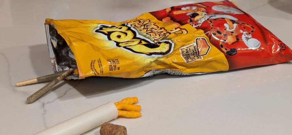 pre-rolls and Cheetos snacks
