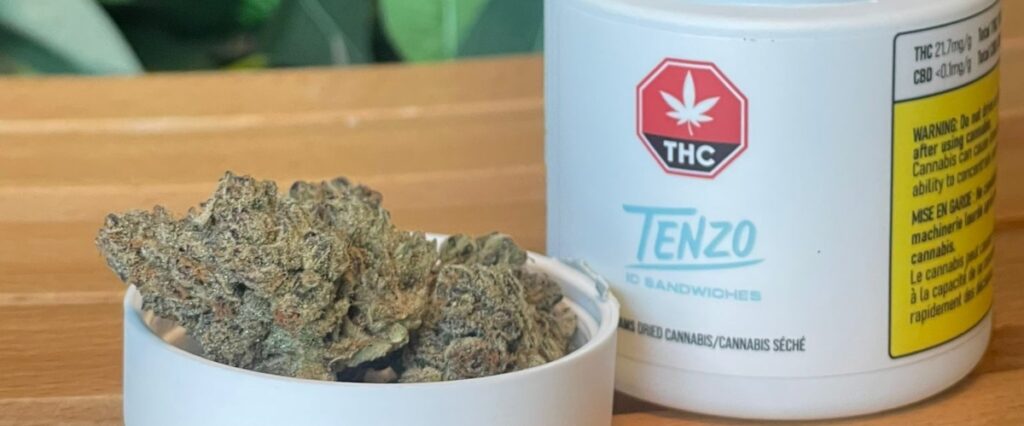 Tenzo weed flower in a jar lid